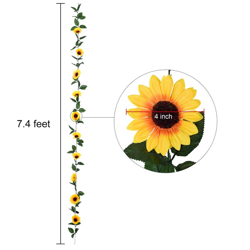 Lvydec 4 Pack Artificial Sunflower Garland - Silk Sunflower Vine Artificial Flowers Garland with Green Leaves for Wedding Party Table Decoration - Image 5
